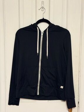 Vuori Black Zip-Up Hoodie with White Drawstrings SMALL Like New EUC